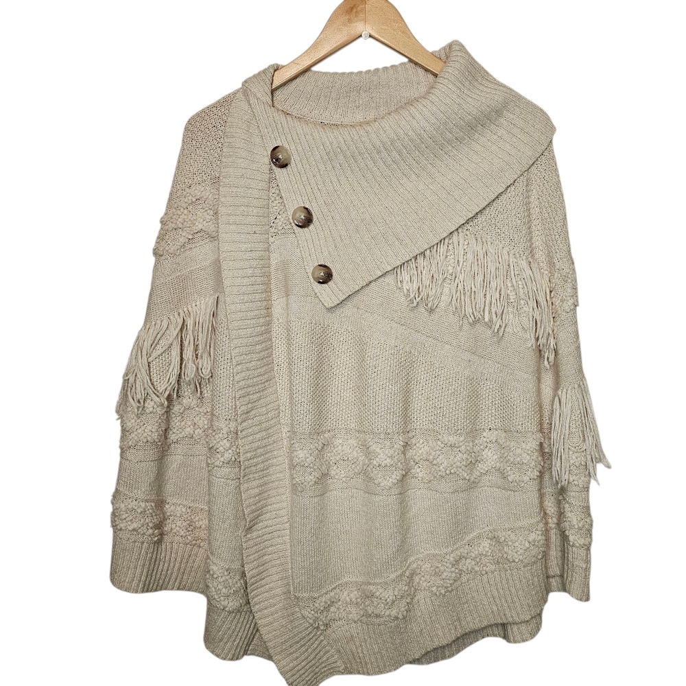 INC International Concepts Cream Knit Poncho Size S/M